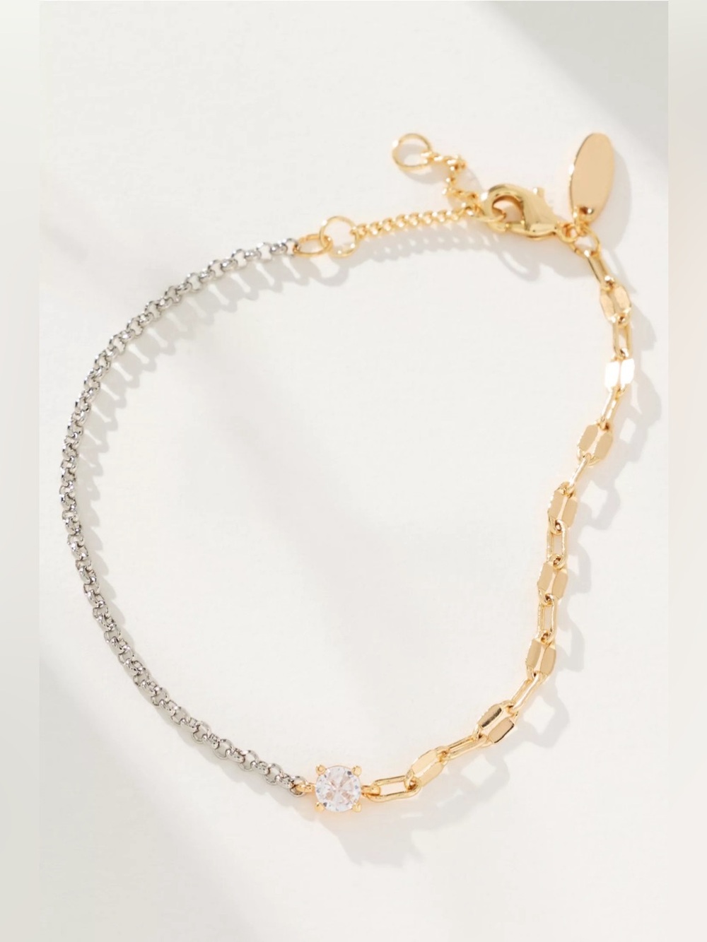 NWT Anthropologie Two-Tone Gold & Silver Delicate Crystal Link Bracelet